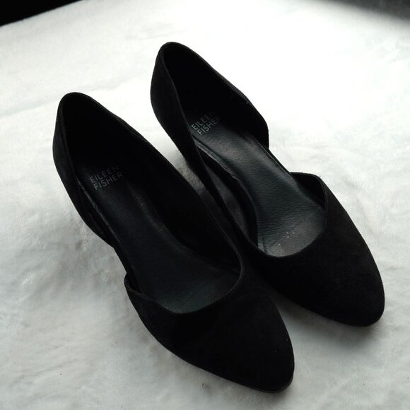 Eileen Fisher Black‎ Suede D'Orsay Block Heel Pumps Size 7.5 - Picture 2 of 9